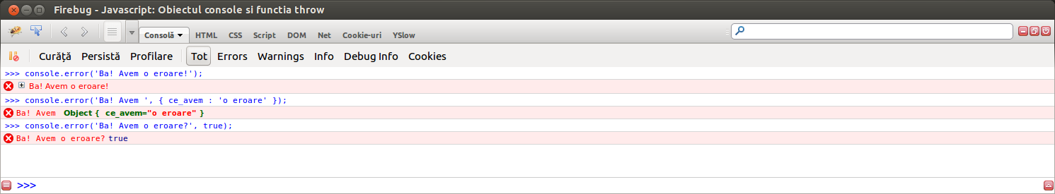 output console error