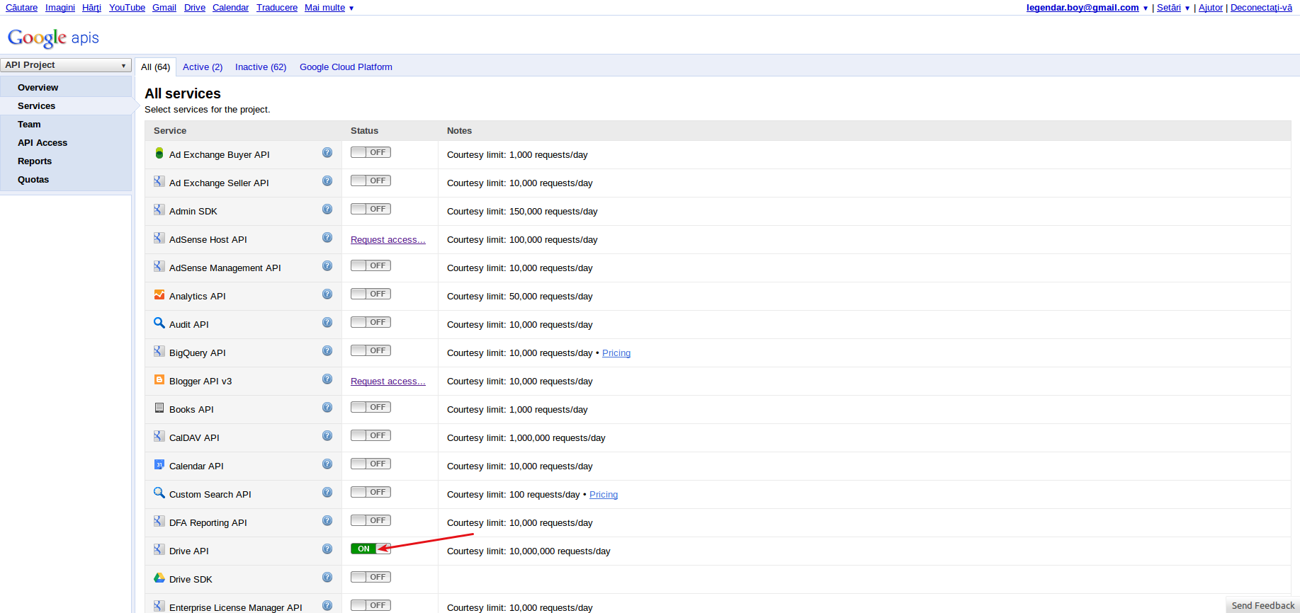 google console drive api